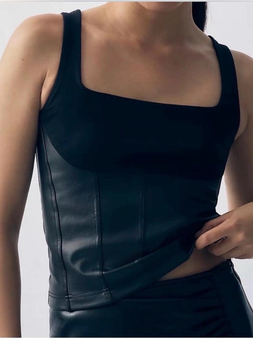 NWT Anthropologie Maeve Black faux Leather corset Tank Top size L